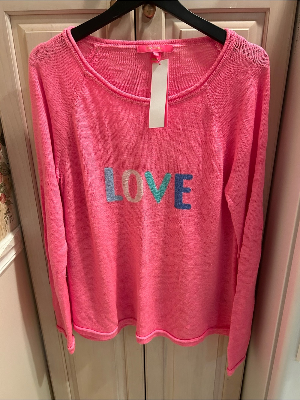 Lilly Pulitzer Danette LOVE Intarsia Beachy Sweater Hot Pink Size XL NWT